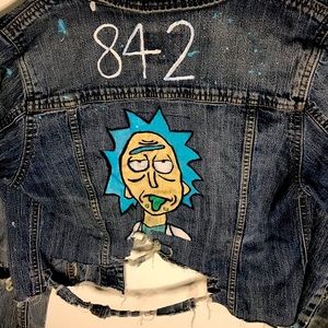 RICK AND MORTY Hand painted authentic  cropped jean jacket